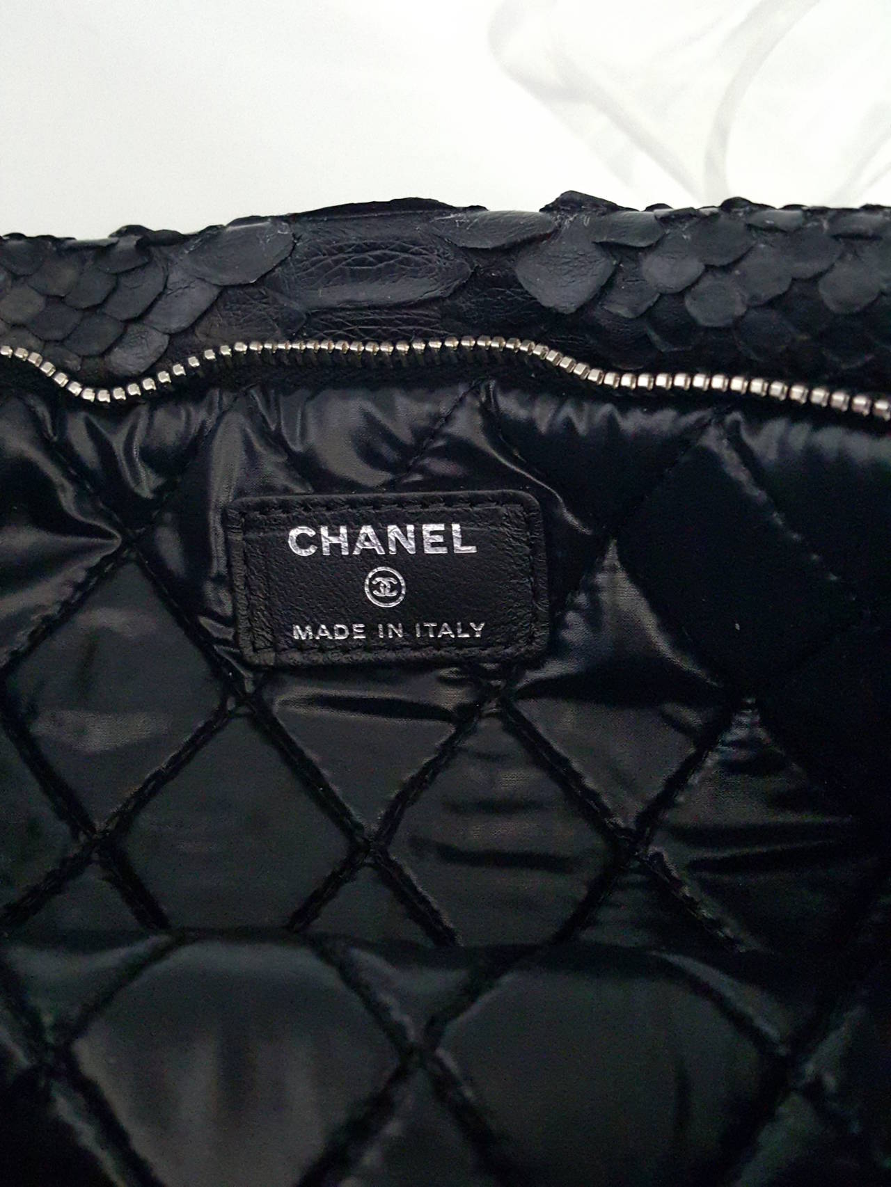 CHANEL Black Python Fold Over Clutch With Silver Hardware.  NWOT 1