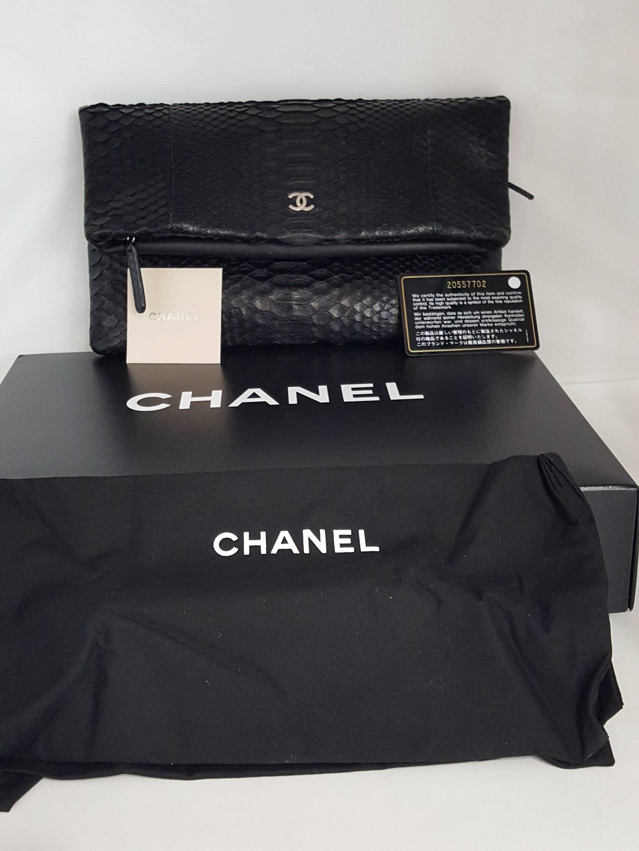 CHANEL Black Python Fold Over Clutch With Silver Hardware.  NWOT 4