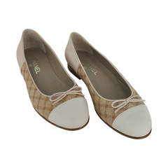 CHANEL Ballet Flats In Lt. Beige Leather And Beige cross stitch size 38.