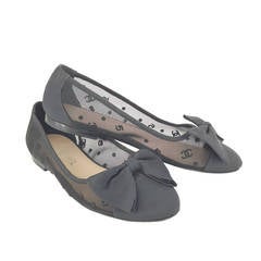 CHANEL Black " No. 5" Ballet Flats In Size 37 With Bow.  Darling.
