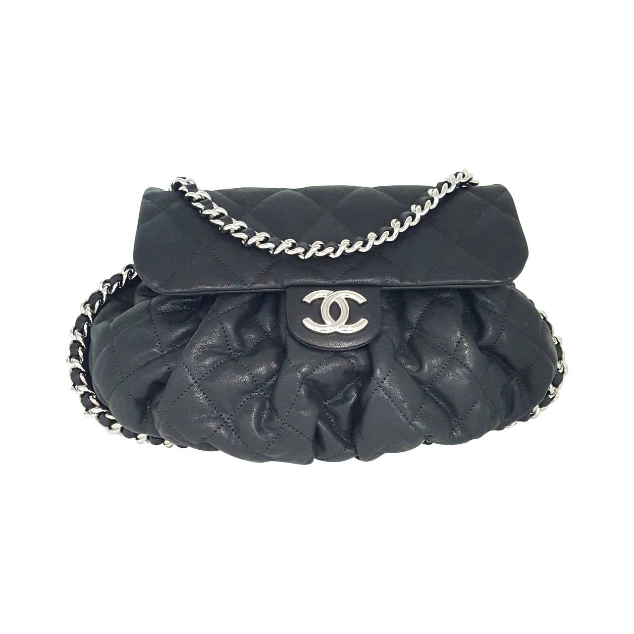 CHANEL Black Medium  Chain Around Flap Cross Body/Messenger.