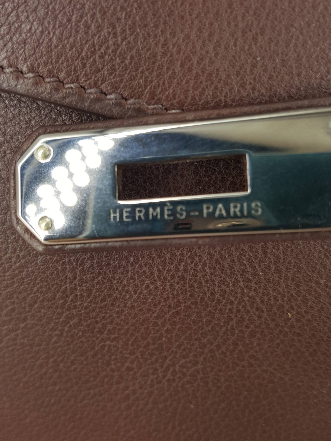 Gray HERMES Chocolate Brown 32 Cm Kelly Bag With Rare Ruthenium Hardware. For Sale