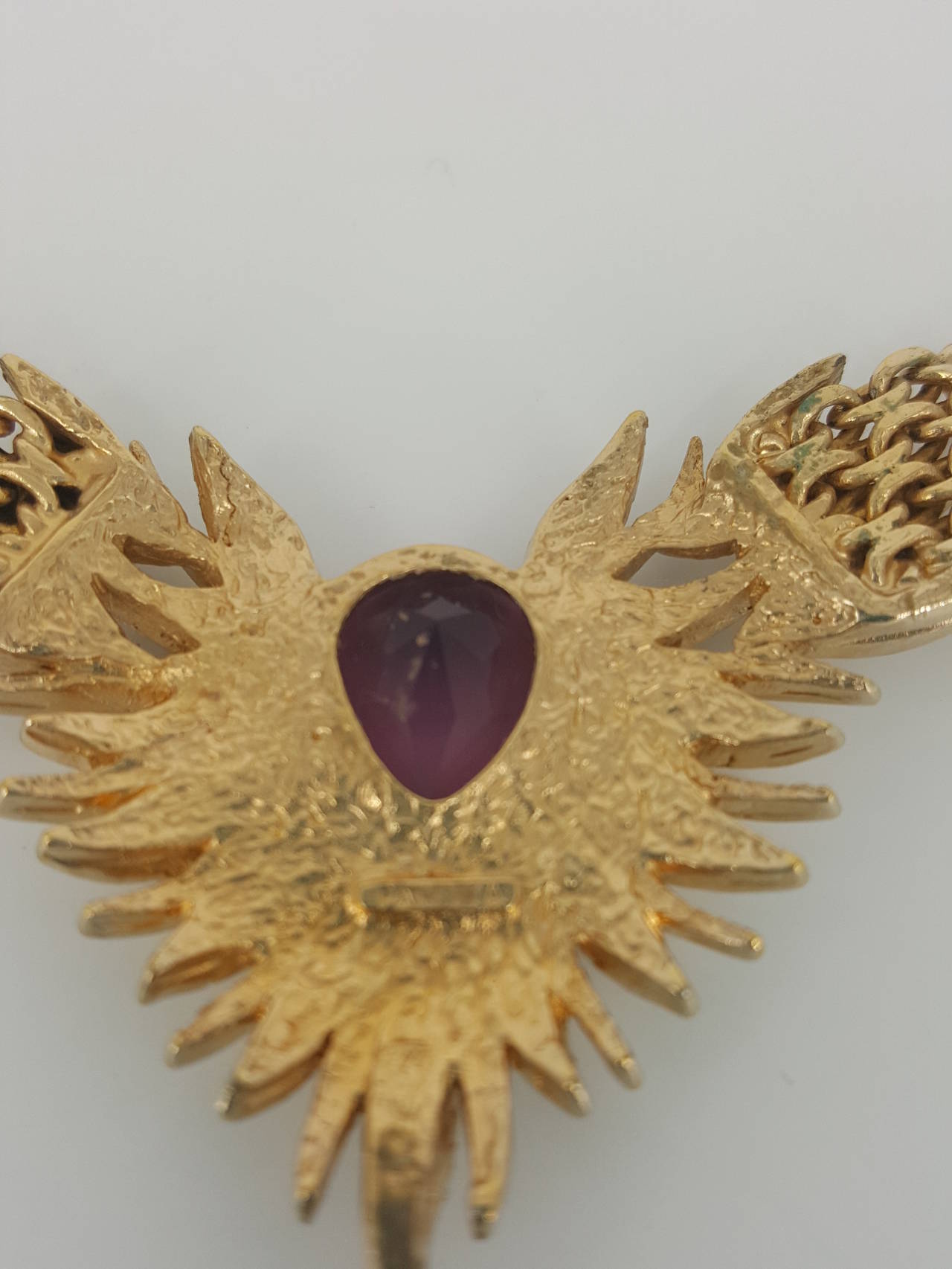 Vintage Panetta Gold Tone Choker Necklace with Large Amethyst & Crystals. In Excellent Condition In Delray Beach, FL