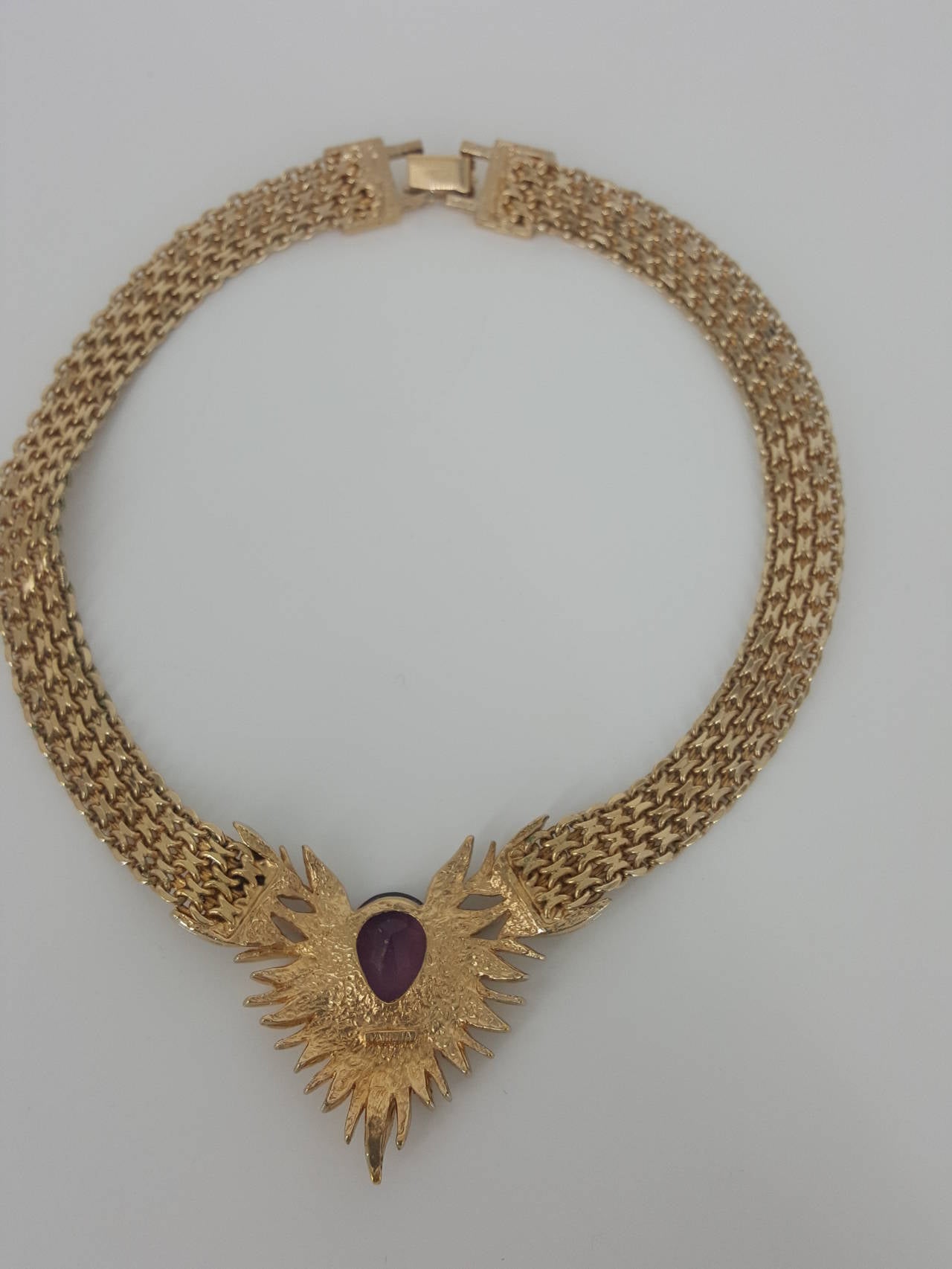 Art Deco Vintage Panetta Gold Tone Choker Necklace with Large Amethyst & Crystals.