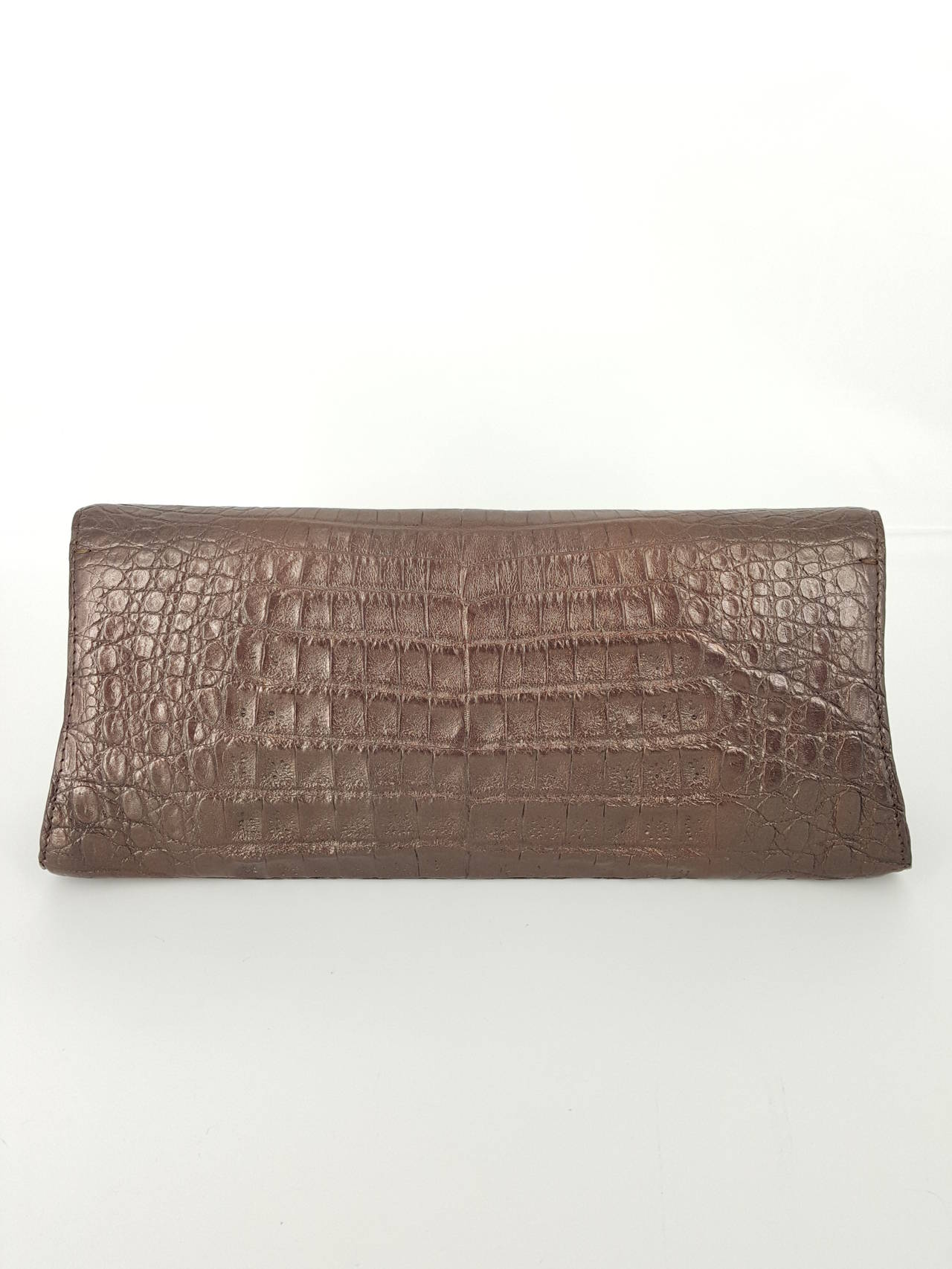 Nancy Gonzalez Shimmery Bronze Crocodile Clutch
