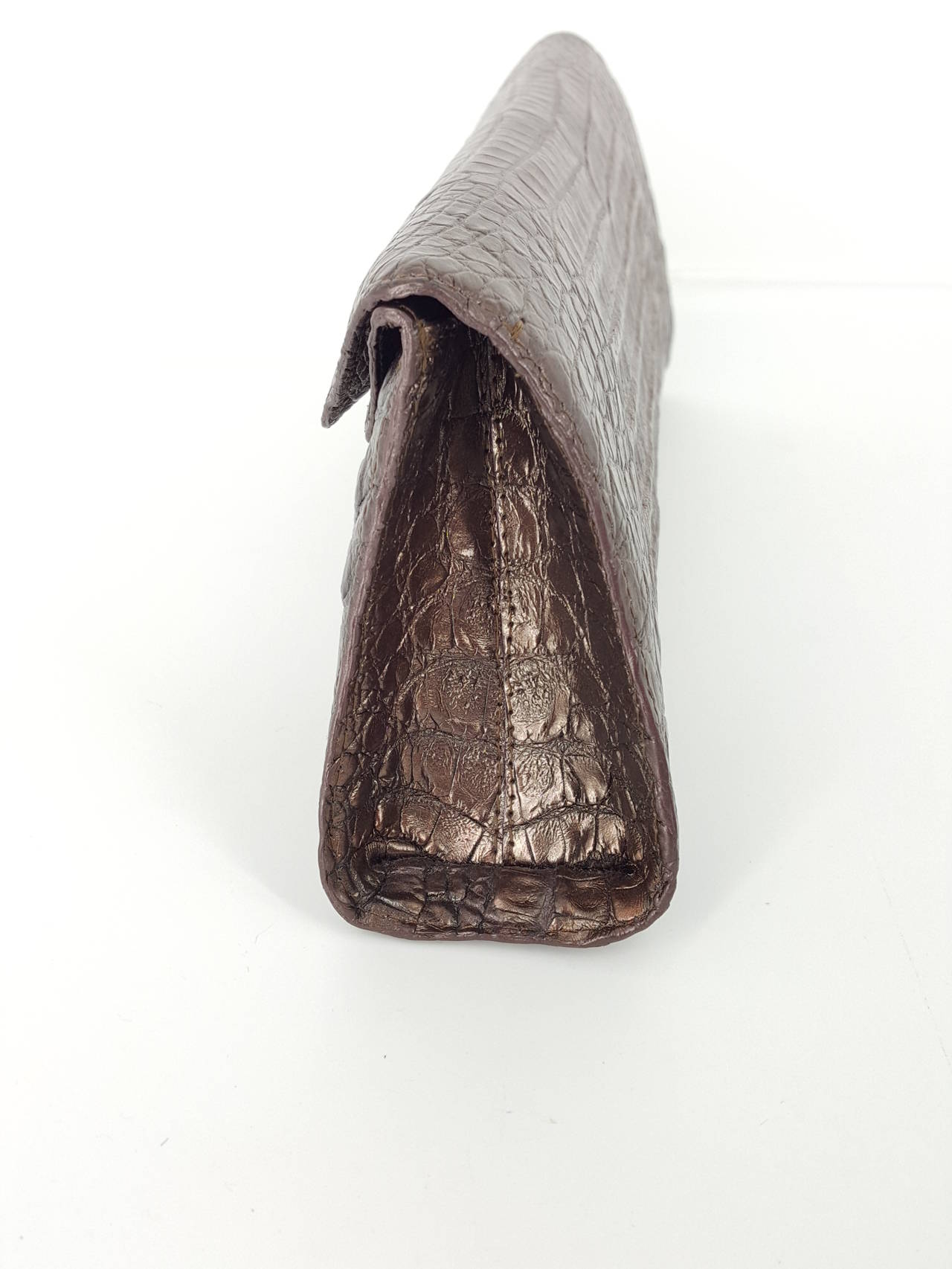 Brown Nancy Gonzalez Shimmery Bronze Crocodile Clutch For Sale