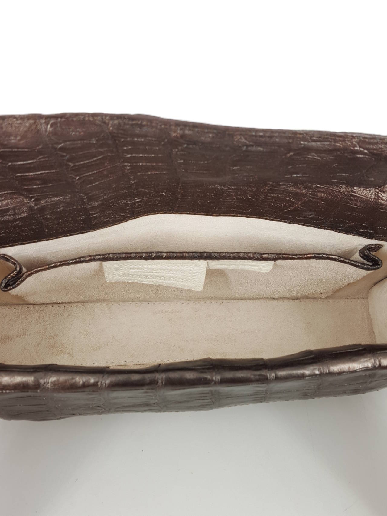 Nancy Gonzalez Shimmery Bronze Crocodile Clutch For Sale 1