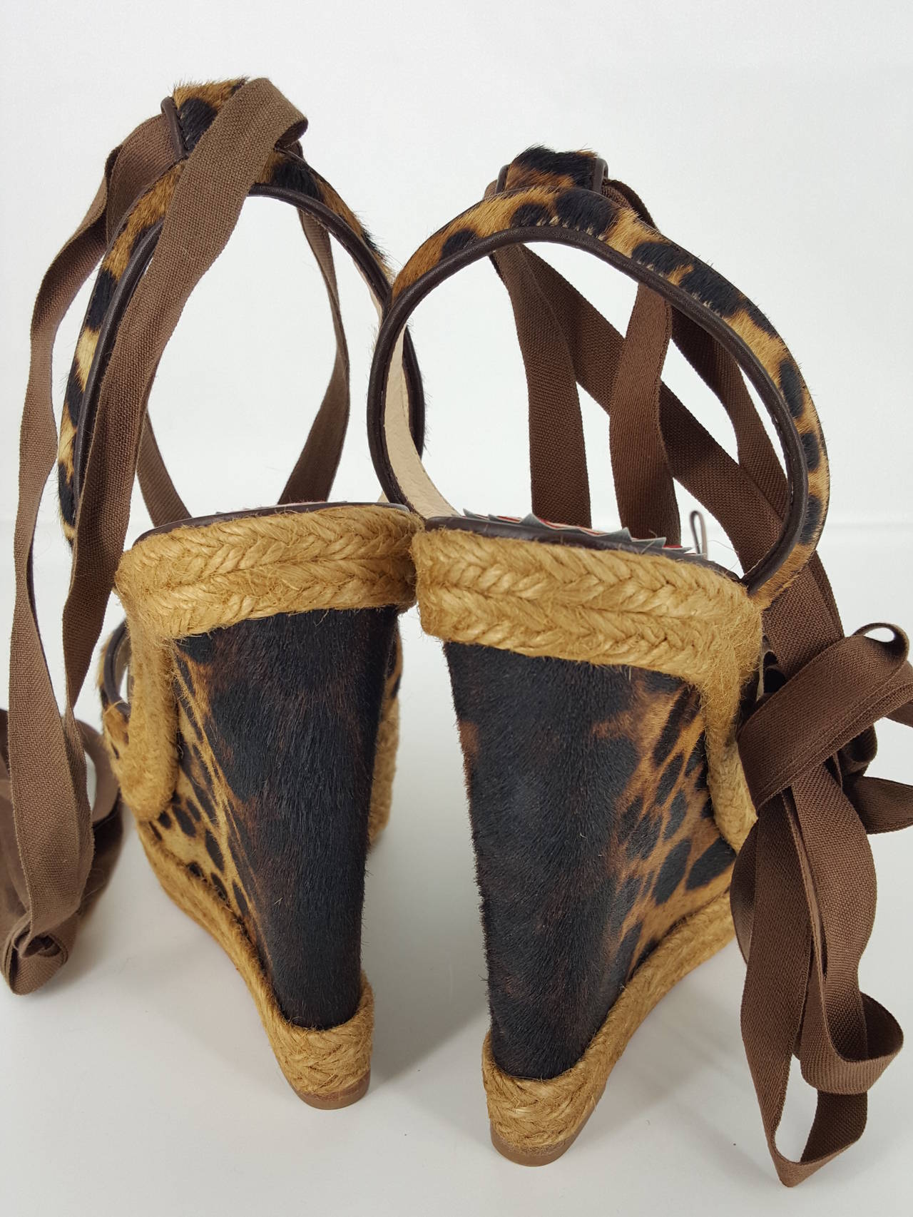 Christian Louboutin Brown Leopard Print Strappy Wedge Anniversary Edition. In New Condition In Delray Beach, FL
