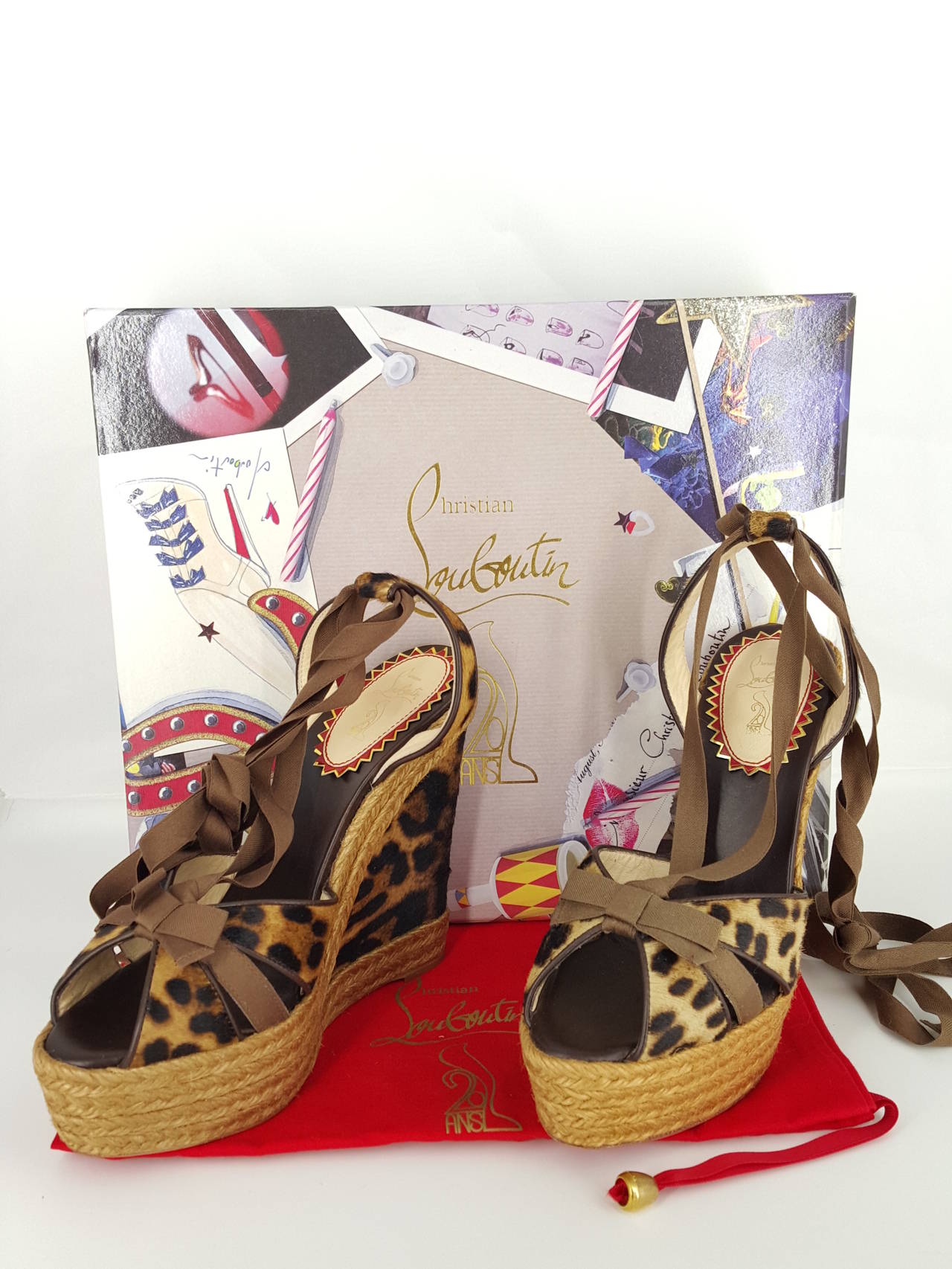Christian Louboutin Brown Leopard Print Strappy Wedge Anniversary Edition. 1