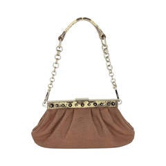Prada Limited Edition Leather And Python Trim Pochette With Crystal Studs.