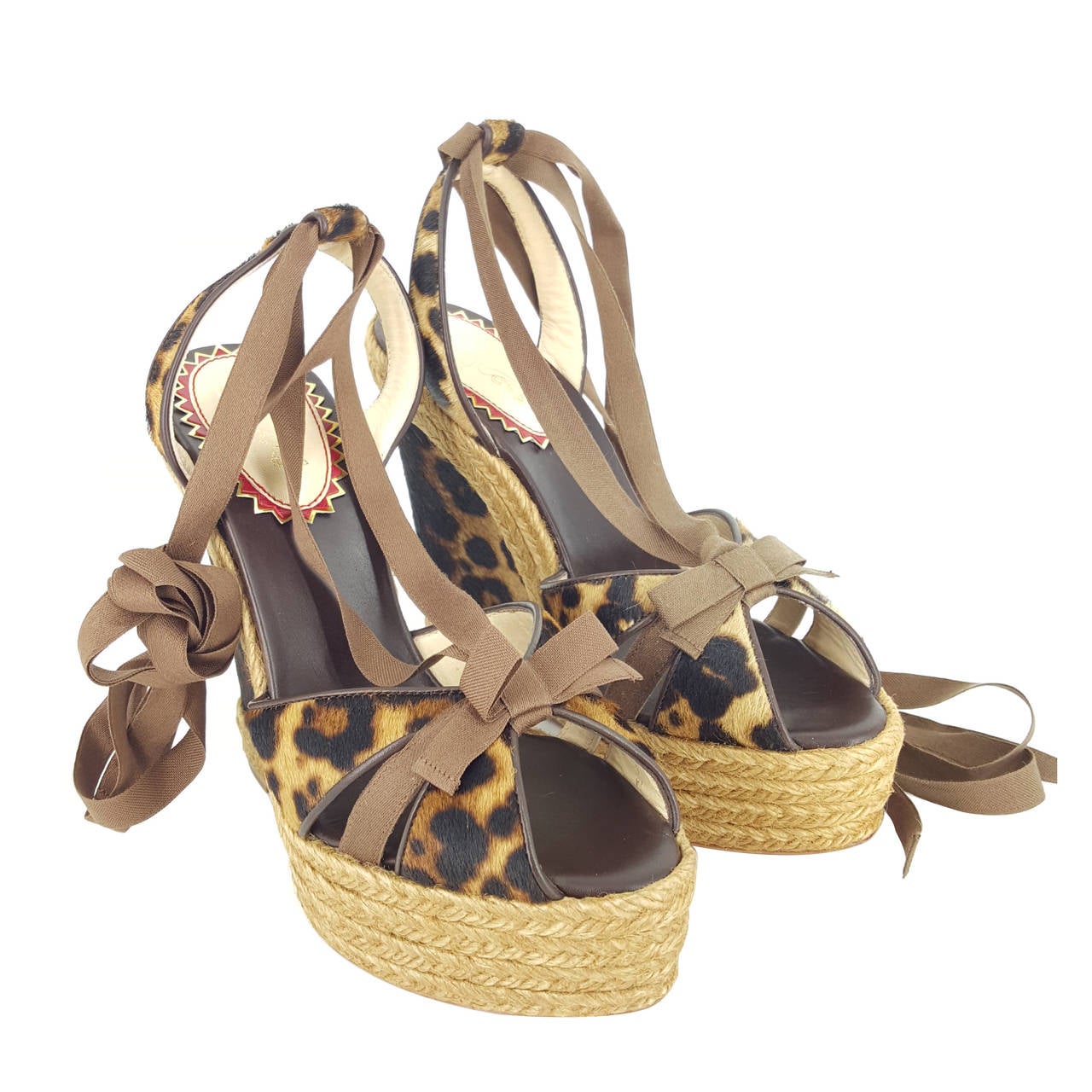 Christian Louboutin Brown Leopard Print Strappy Wedge Anniversary Edition.
