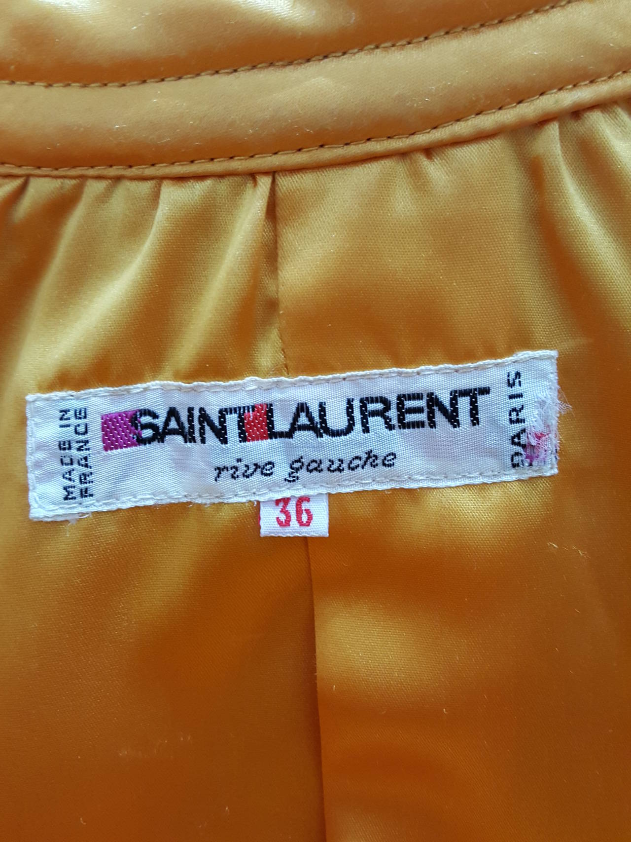 Women's Vintage YSL Quilted Red Silk Jacket With Yellow Trim And Bakelite Buttons.