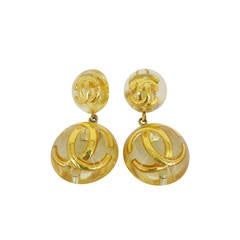 Vintage CHANEL Lucite  "CC" Dangling Earrings Circa 1988-1989.