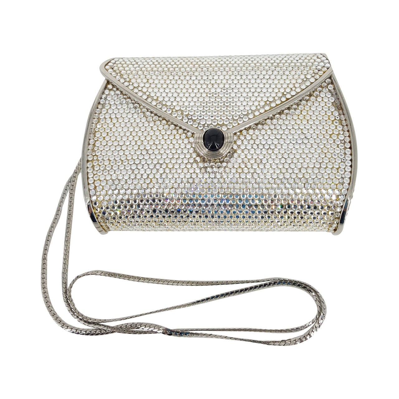 Judith Leiber Crystal Minaudiere With a Black Onyx Cabochon on the Clasp For Sale