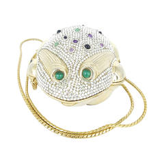 Judith Leiber Clear Crystal Frog Minaudiere With Gold Hardware.