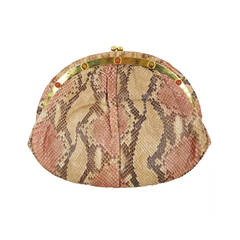 Judith Leiber Clutch/Shoulder Bag in Tan, Brown, And Pink Python