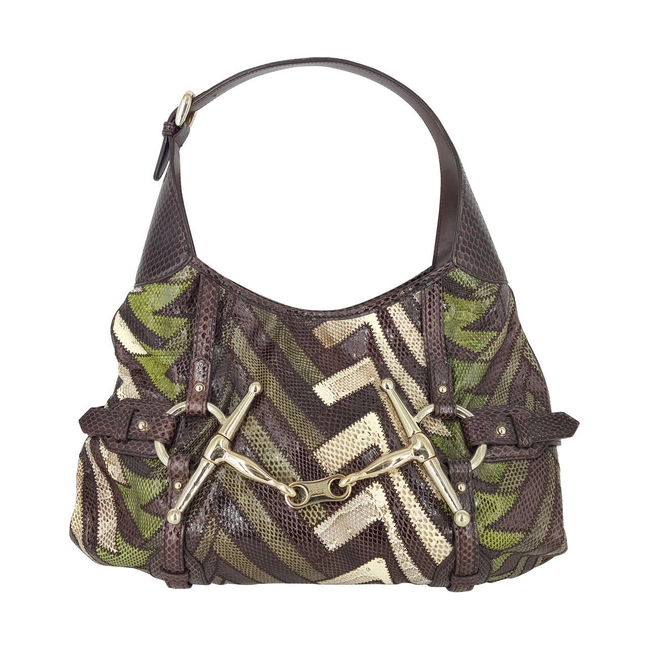 GUCCI Python 85th Anniversary Hobo Bag in Brown, Green and Beige skin. For Sale