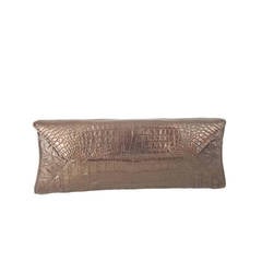 Nancy Gonzalez Shimmery Bronze Crocodile Clutch