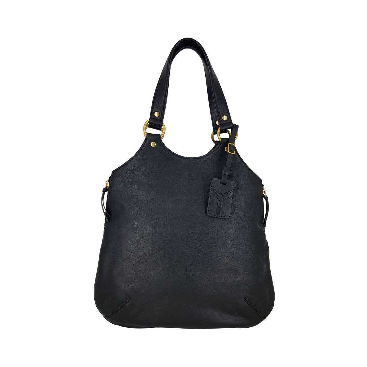 YSL Yves Saint Laurent Black Leather Tribute Bag. For Sale