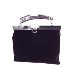 YSL Limited Edition Black Velvet Mombasa Handbag With Lucite Horn Handle.