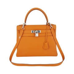 Hermes Kelly bag 28 CM In Orange Togo With Silver Hardware.