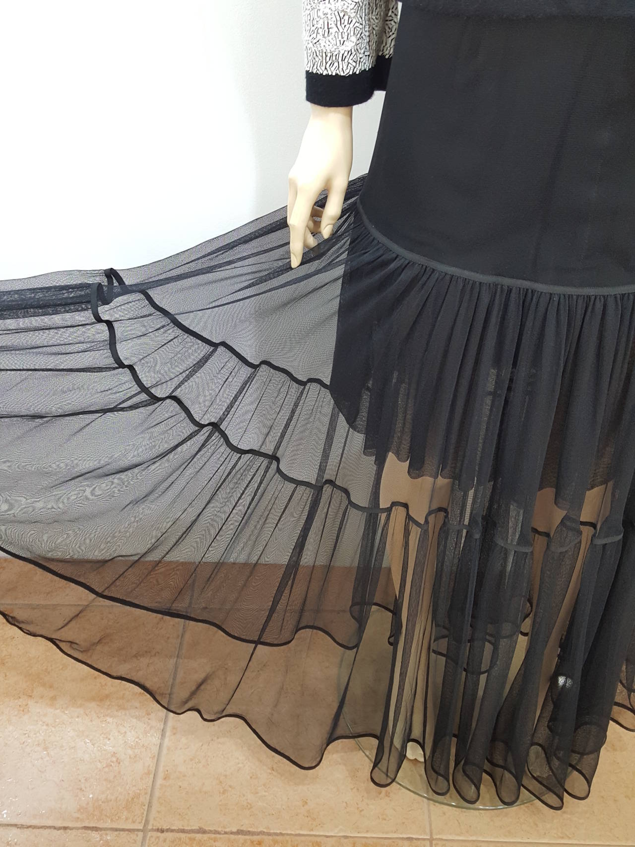 CHANEL Black Woven Silk Dramatic Long Flowing Semi Sheer Skirt. For Sale 1