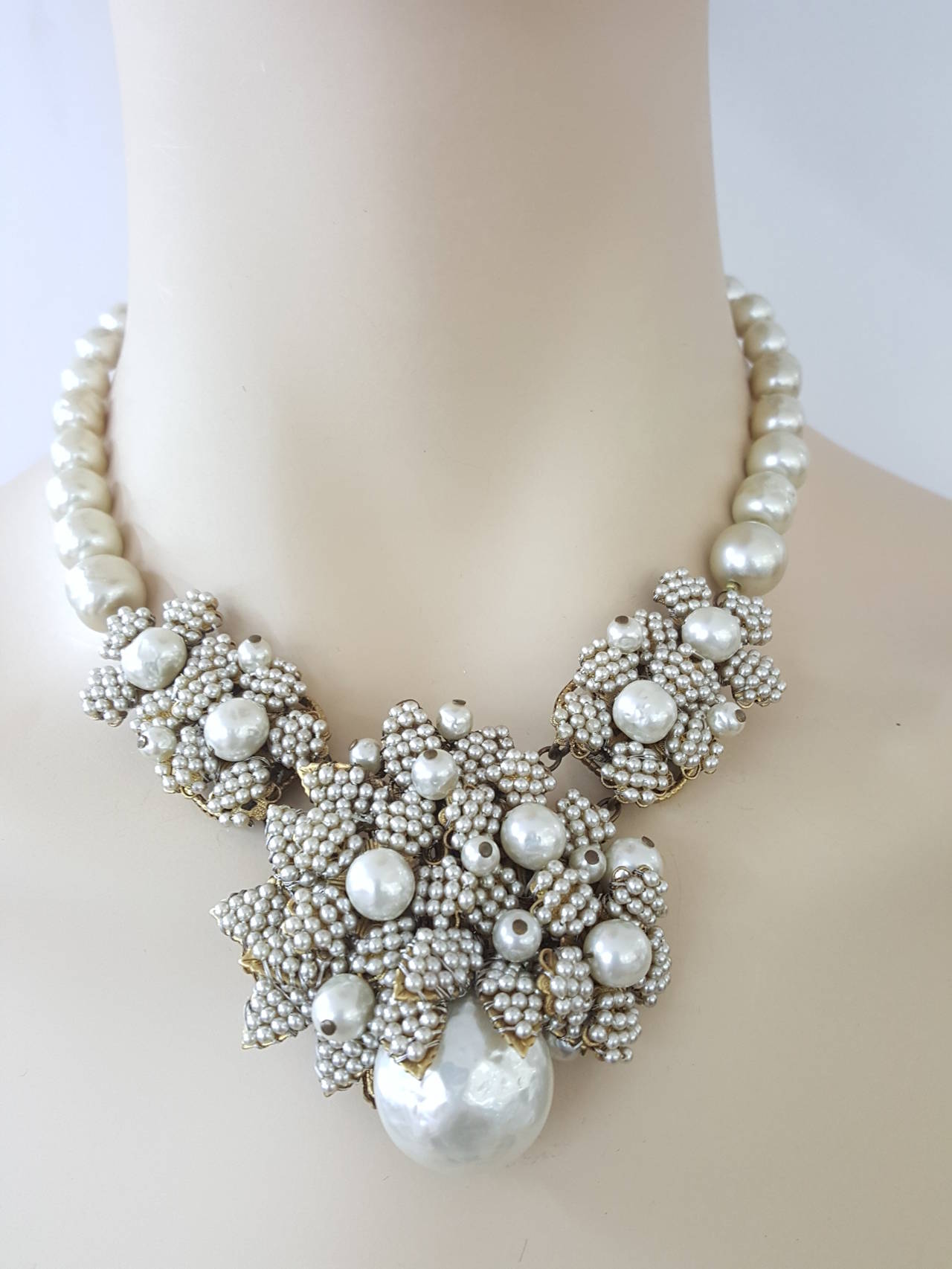 Vintage Miriam Haskell Exquisite Pearl Bib Necklace. 1