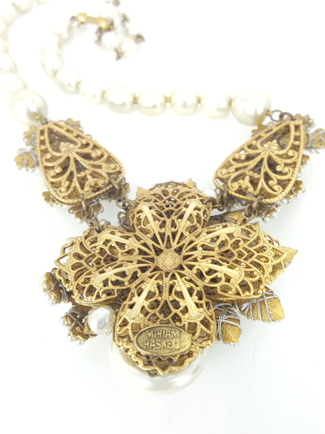 Contemporary Vintage Miriam Haskell Exquisite Pearl Bib Necklace.
