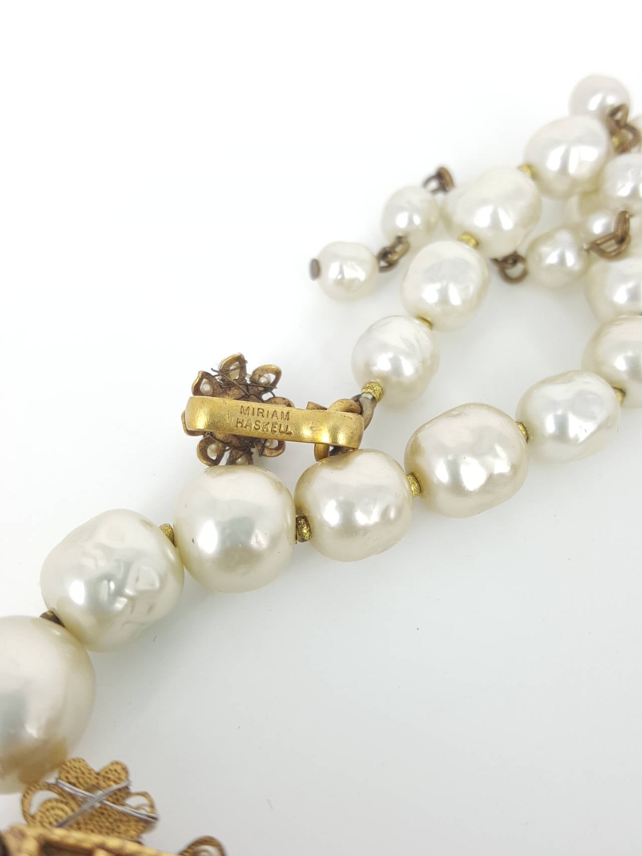 Vintage Miriam Haskell Exquisite Pearl Bib Necklace. In Excellent Condition In Delray Beach, FL