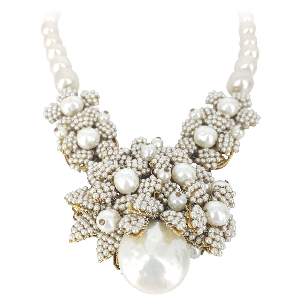 Vintage Miriam Haskell Exquisite Pearl Bib Necklace.