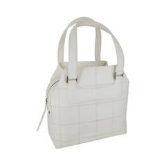 Chanel Off-White Caviar Square Quilted Large Bowler Bag With Silver Hdwr.
