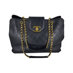 Retro Chanel Black XL Jumbo Weekender Overnighter With Gold Hardware.