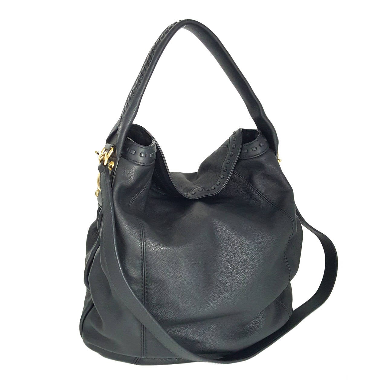 Gucci Black Leather "Sunset" Hobo Bag With Gold Hardware.  New For Sale