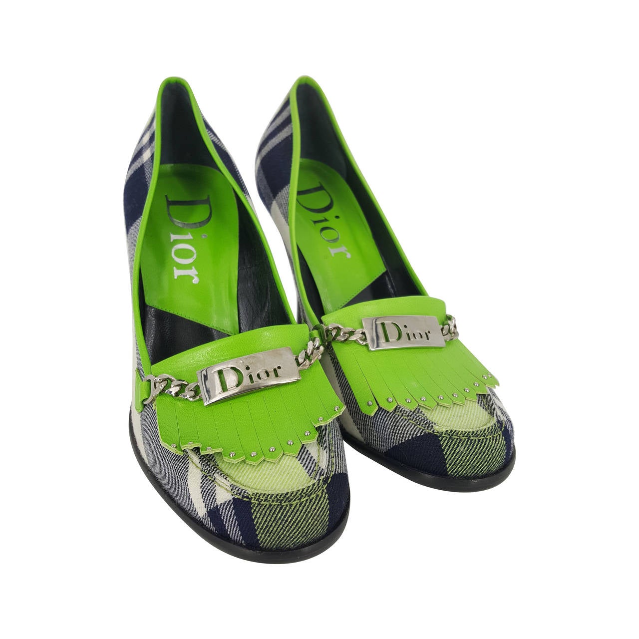 Christian Dior Vibrant Plaid Flannel Pumps in size 36 1/2 For Sale