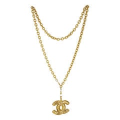 Chanel Vintage Quilted "CC" Necklace On Long Chain From The 80's