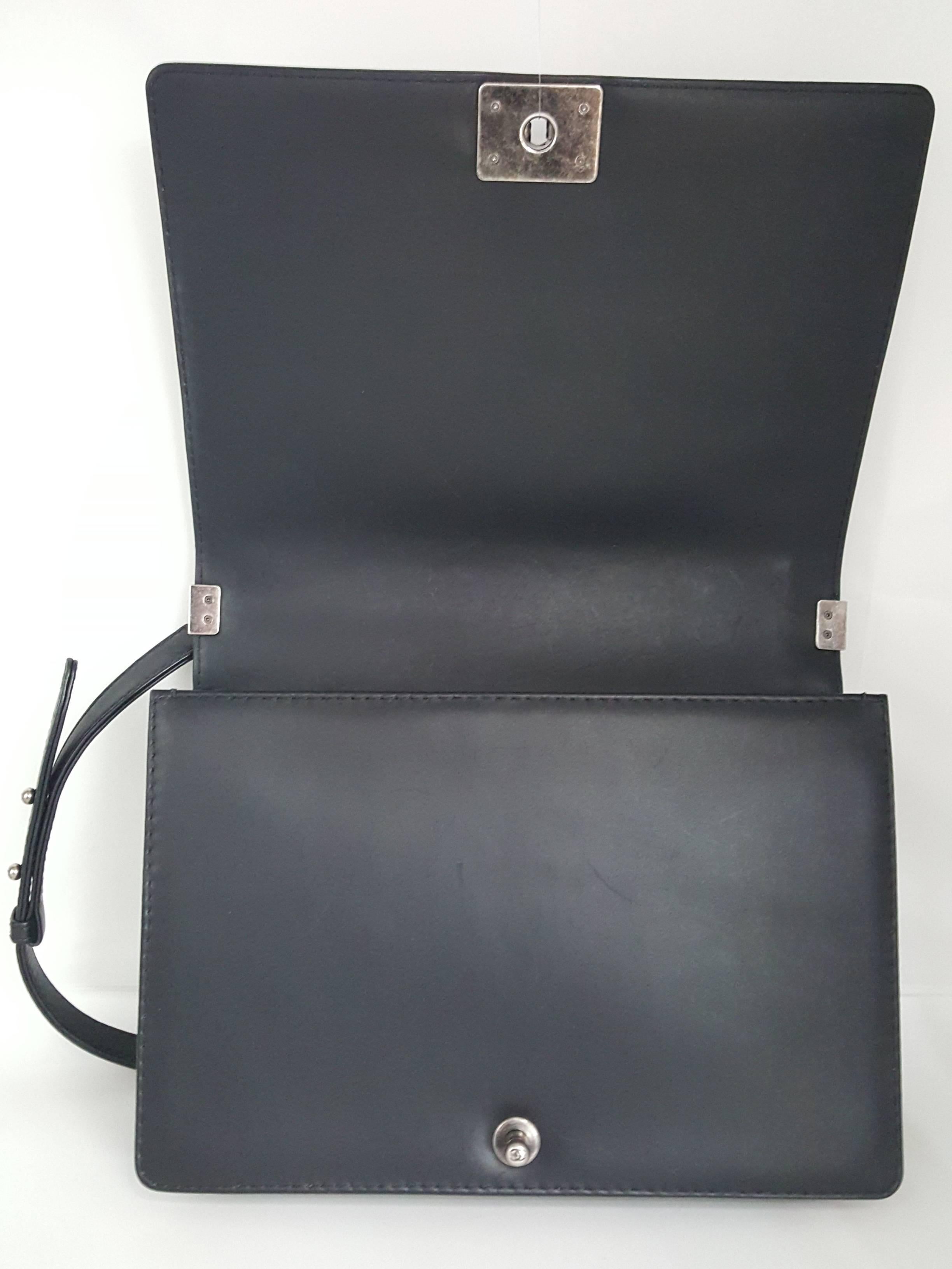Chanel Medium Boy Bag In Black Goat Skin And Darkened Silver Hardware 12