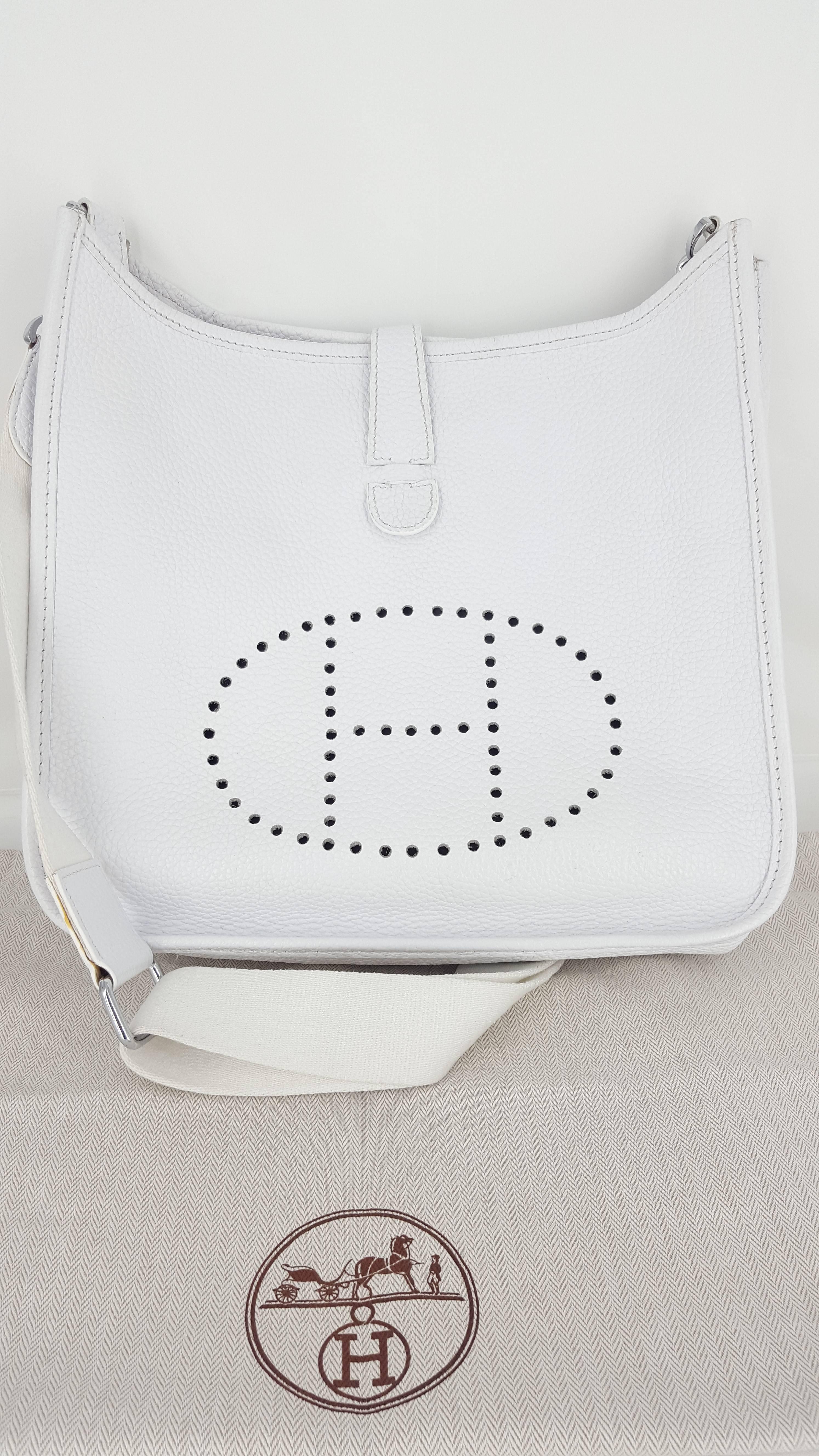 Hermes Evelyne III PM In White Clemence Leather And Palladium Hardware 1