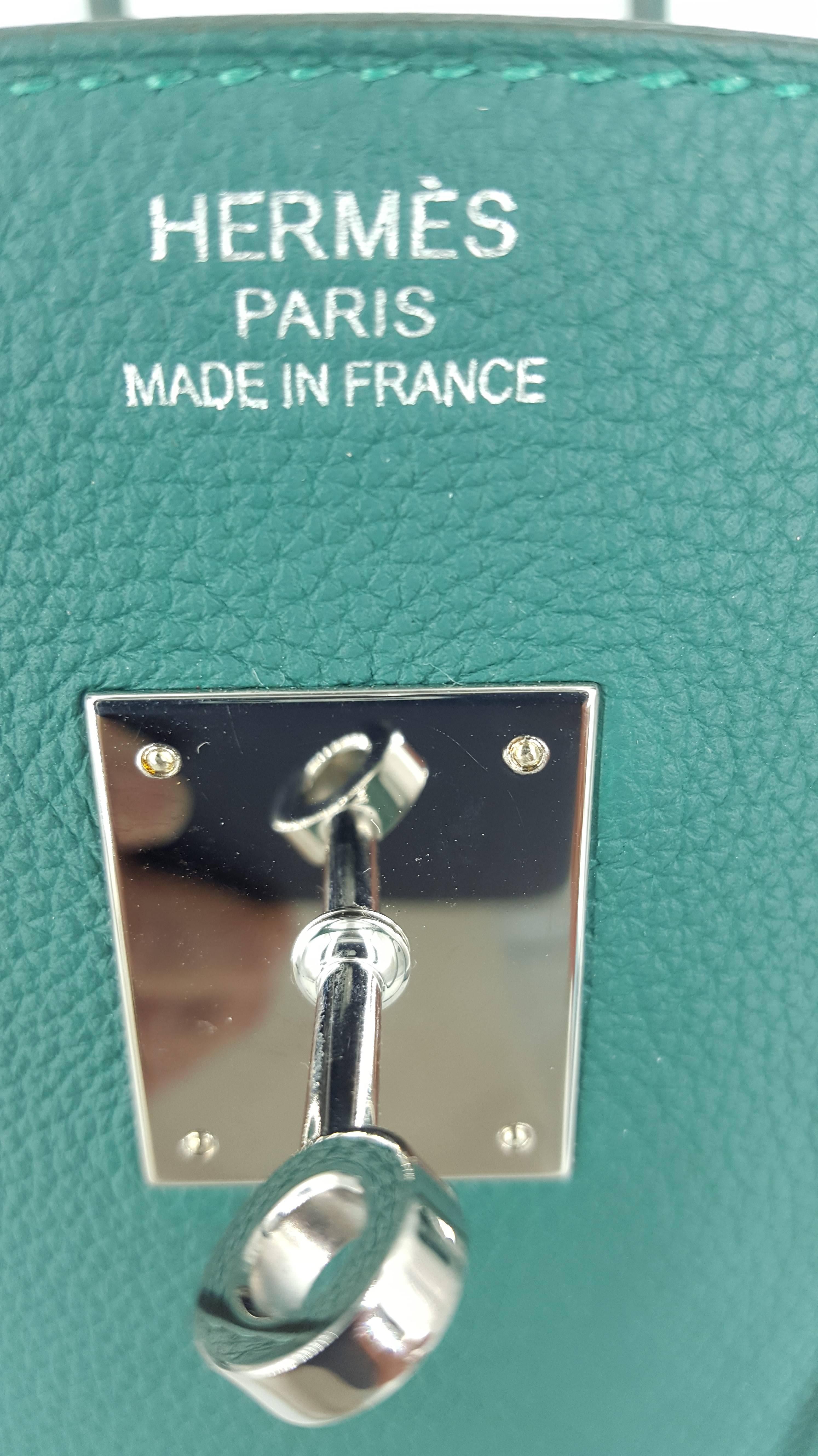 Hermes Birkin 35 In  Rare Malachite Togo Leather Palladium Hardware 2017 For Sale 1