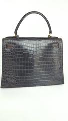 Hermes Dark Brown Shiny Crocodile Kelly 28 cm With Gold Hardware
