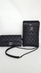 Rare Chanel  Black 2-In-One Crossbody Pouch & Over Sized Wallet In Caviar