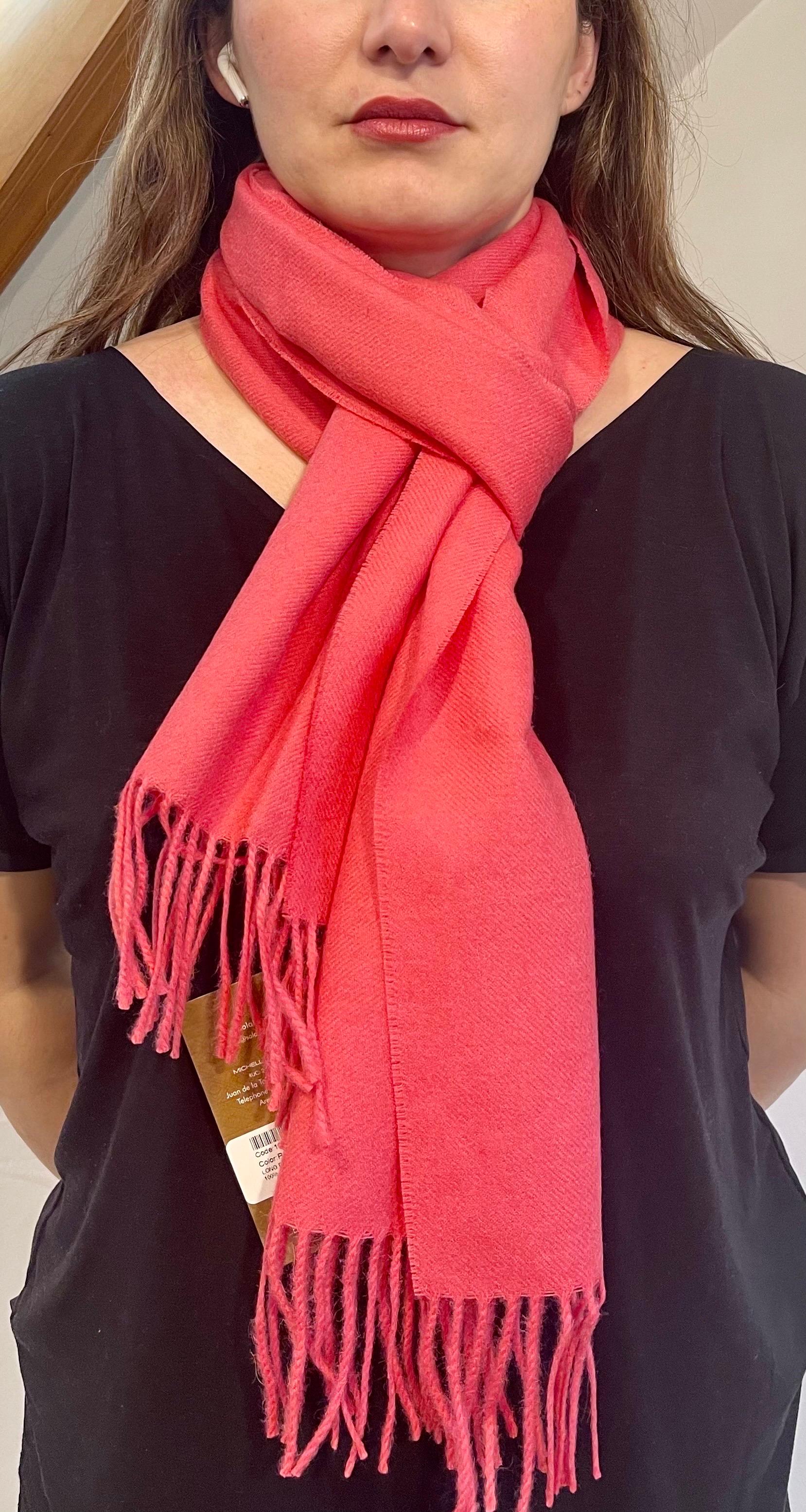 Brushed Long Fringed Shawl/Stole / Scarf, 100 % Baby Alpaca , Hot Pink ,  67X12" For Sale at 1stDibs