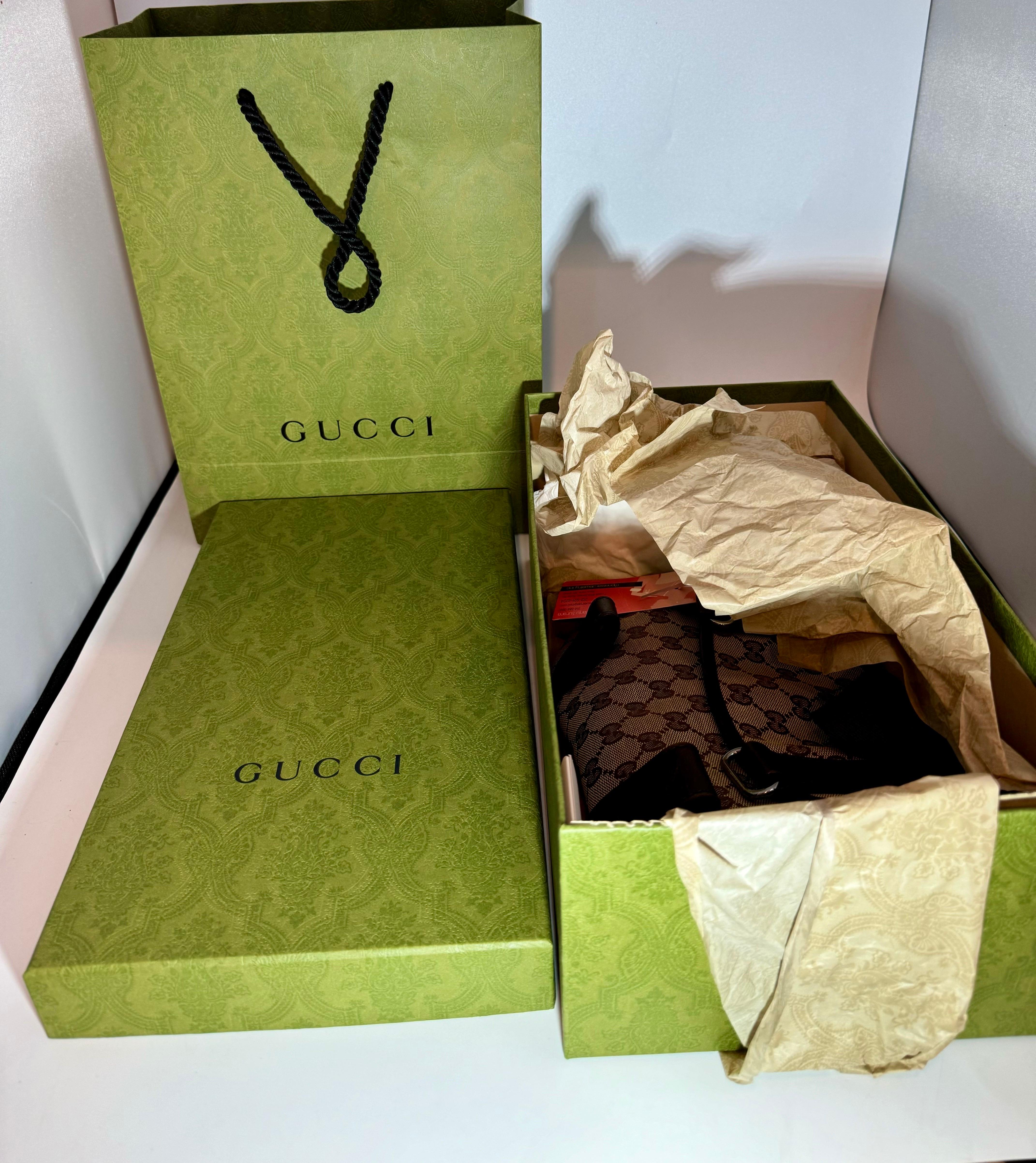 Gucci Belt Monogram Web Double Pocket Brown GG Supreme Canvas Cross Body Bag For Sale 5