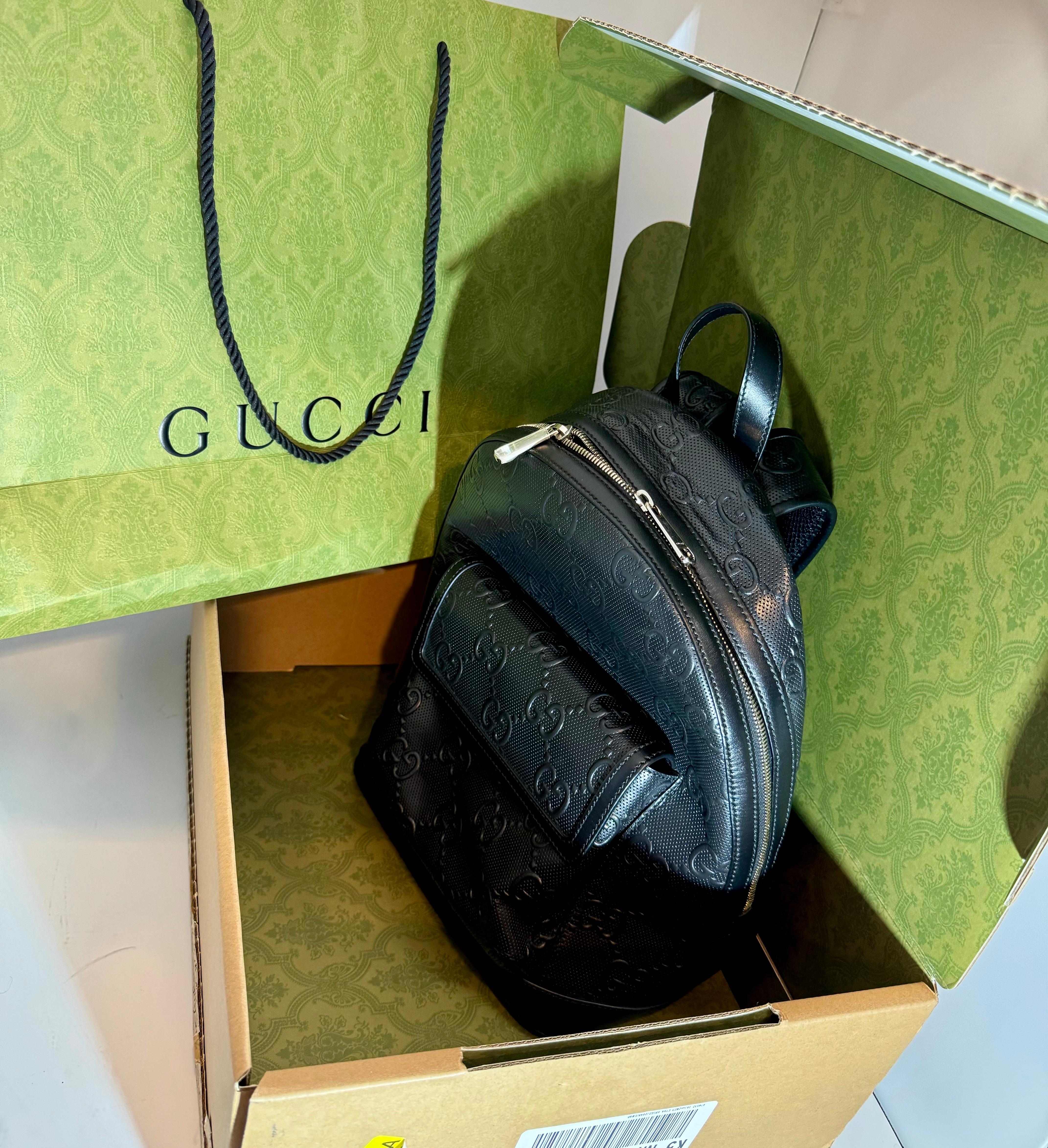 Gucci Vintage Black  GUCCI GG Embossed  Monogram Small  Day Back Pack Black For Sale 11