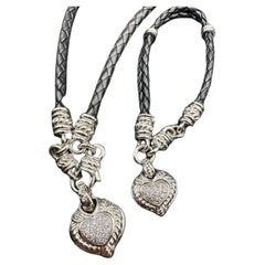 Judith Ripka Designer 925 Cubic Zirconia Heart Leather Cord Necklace Bracelet se