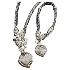 Judith Ripka Designer 925 Cubic Zirconia Heart Leather Cord Collier se