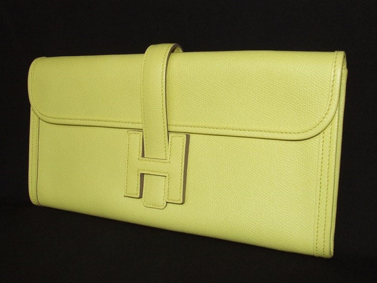 Authentic Hermes Jige Elan H Clutch Bag Soufre Epsom Leather 29 cm In New Condition In Corcoué Sur Logne, Loire-Atlantique