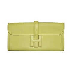 Authentic Hermes Jige Elan H Clutch Bag Soufre Epsom Leather 29 cm