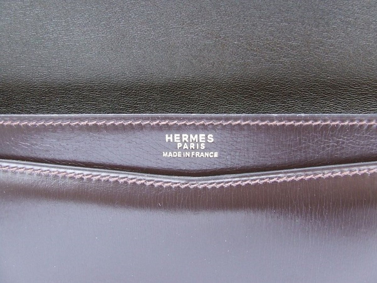 Authentic Hermes Lydie Clutch Handbag Brown Leather Gold Hardware 5