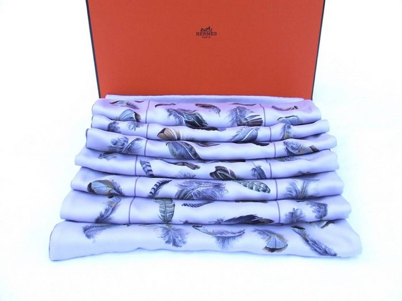 Authentic Hermes Scarf Plumes Linares Blue Silk Etoupe Angora In Box at ...
