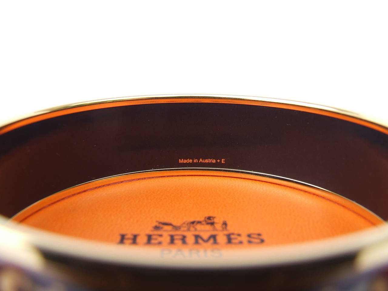 Authentic Hermes Enamel Bracelet Torana Elephants Gold Hardware GM 70 5